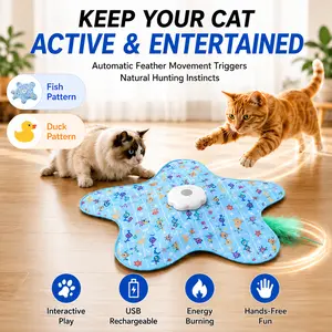 Zoomie Zone Interactive Hide-and-Seek Cat Toy - Automatic 360° Rotating Feather Teaser, 3 Speeds, Silent Electric Rechargeable Kitten Play Mat for Bored Indoor Cats