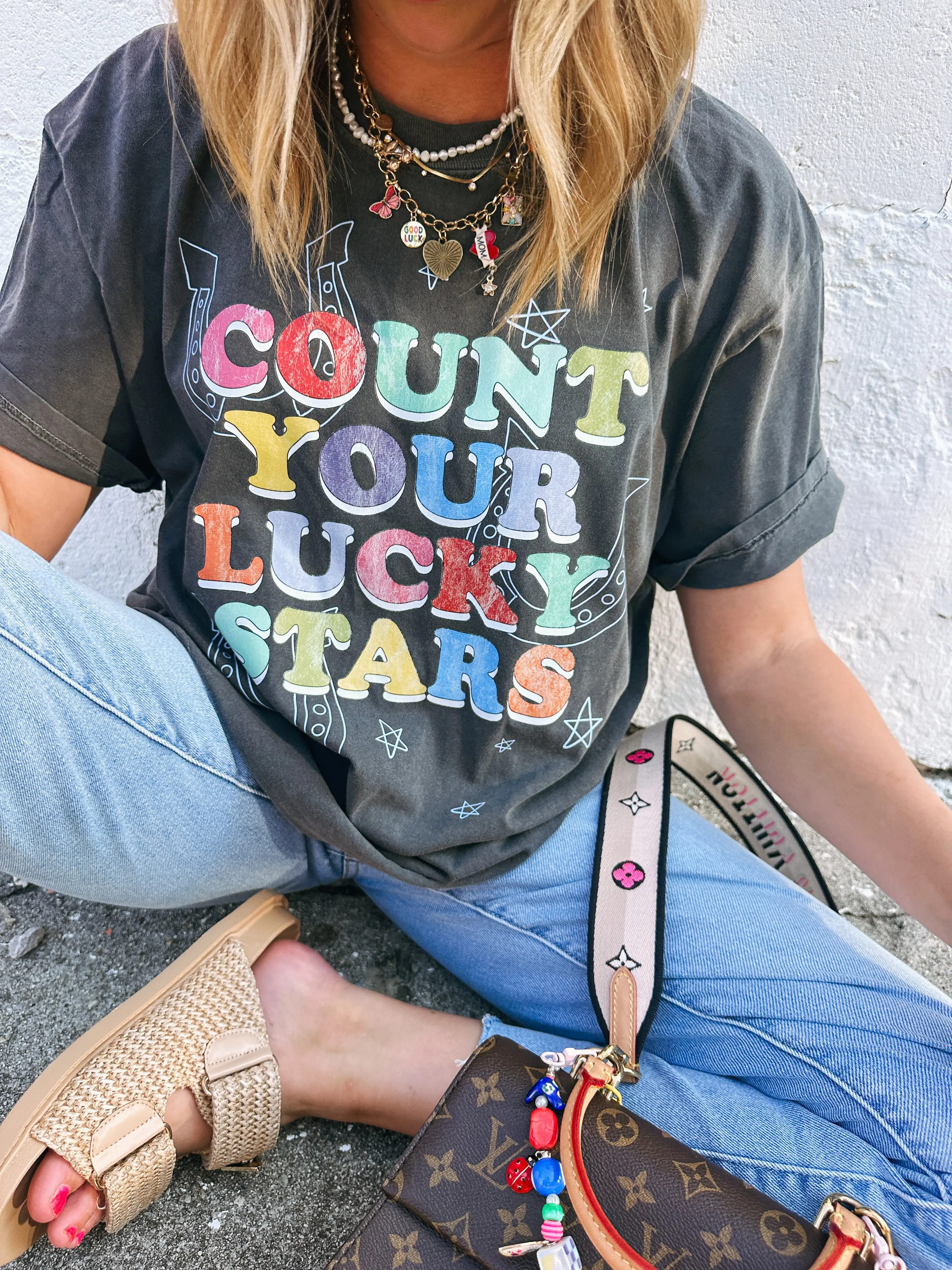 Comfort Colors ETTA OG Count Your Lucky Stars Feeling Lucky Happen Cowgirl Graphic Tee - Ivory