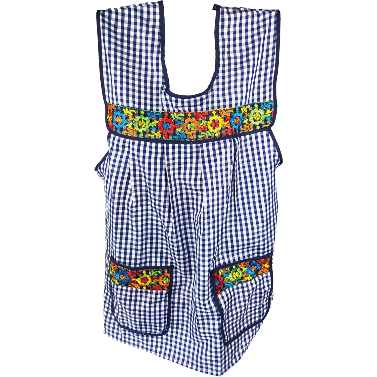 Traditional Mexican apron for women with pockets beautiful flower embroidery - Mandiles para mujer mexicanos mandil