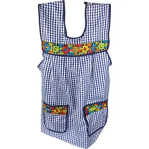 Traditional Mexican apron for women with pockets beautiful flower embroidery - Mandiles para mujer mexicanos mandil