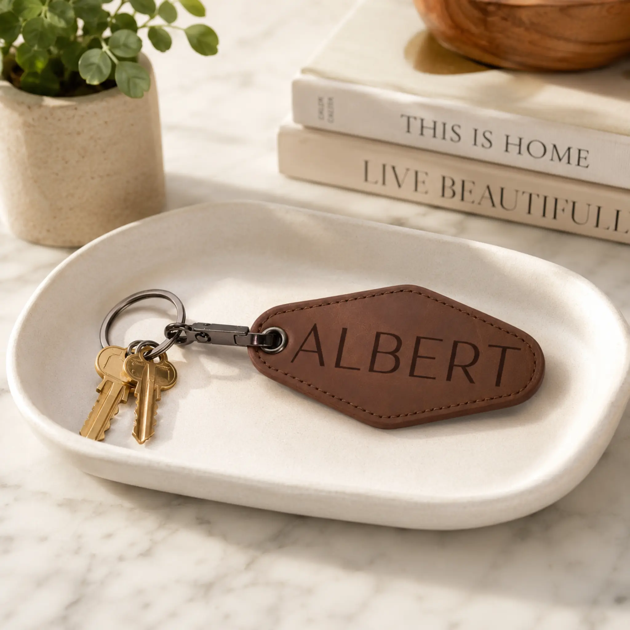 Personalized Leatherette Motel Keychain
