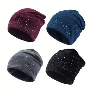 1pc High-Quality Velvet Beanie Hat with Rhinestone Embellishments, Elastic Fit, Lightweight, Woven Polyester, Classic Essential Pullover Cap for All Seasons, Kwanzaa Occasion Theme