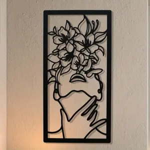 1pc Dream Flower Metal Wall Art: Creative Artistic Line Art with Feminine Theme – Stylish Home Decor, Blending Canvas Poster Aesthetics with Modern Metal Craftsmanship.Wall Sculptures