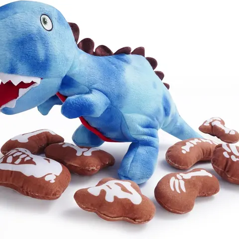 Nocciola 9-in-1 Soft Plush Cartoon Dinosaur Dog Toy Set - 8 Mini Fossils, Squeak Toy, Crinkle Accessories, Dino Body Puzzle, Durable & Engaging Mental Play, Puzzle-Like Hunt, Hide and Seek, Christmas Gift