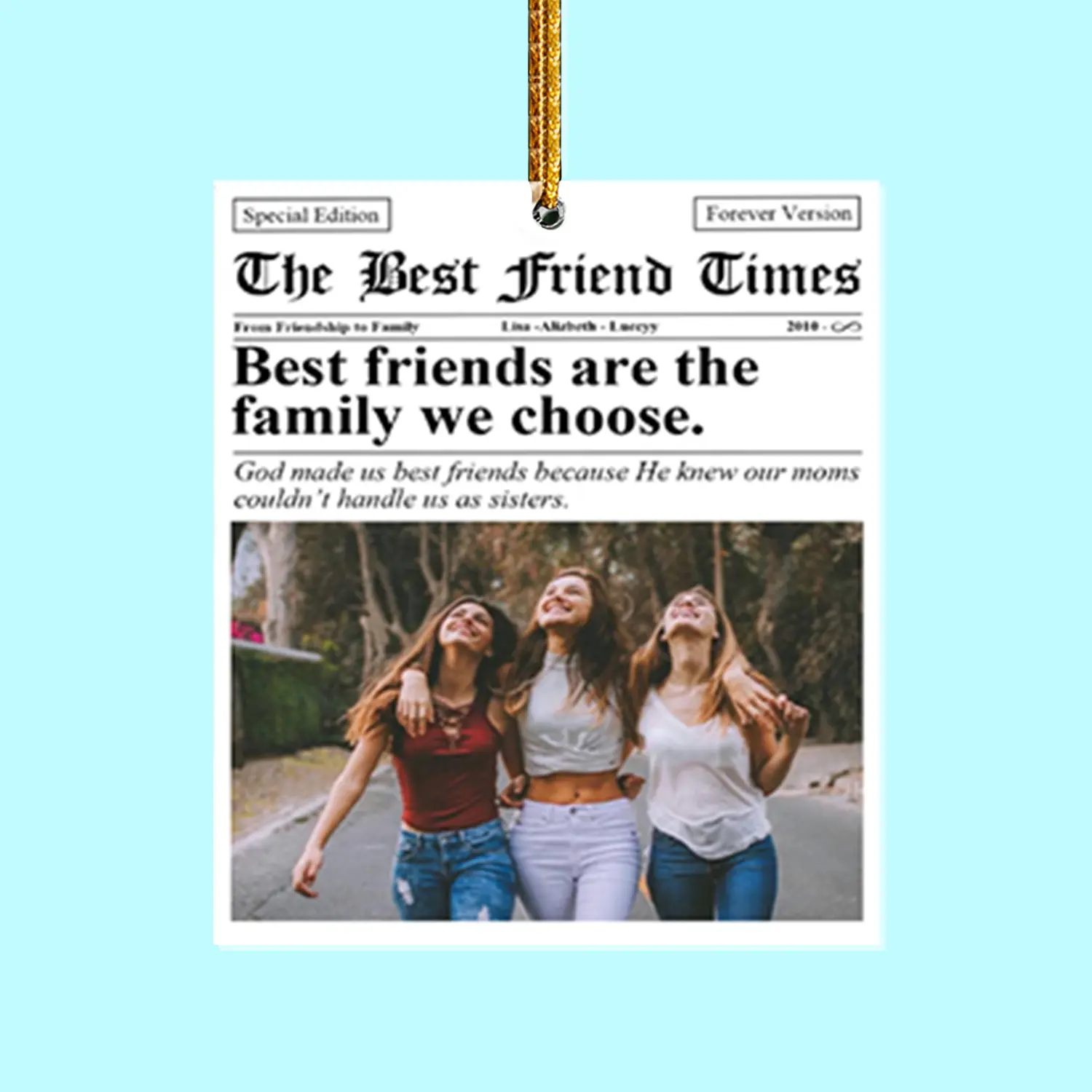 The BFF Times Personalized Acrylic Photo Ornament with Custom Name and Year of Beginning for Best Friends - Merry Christmas Decorations - Hanging