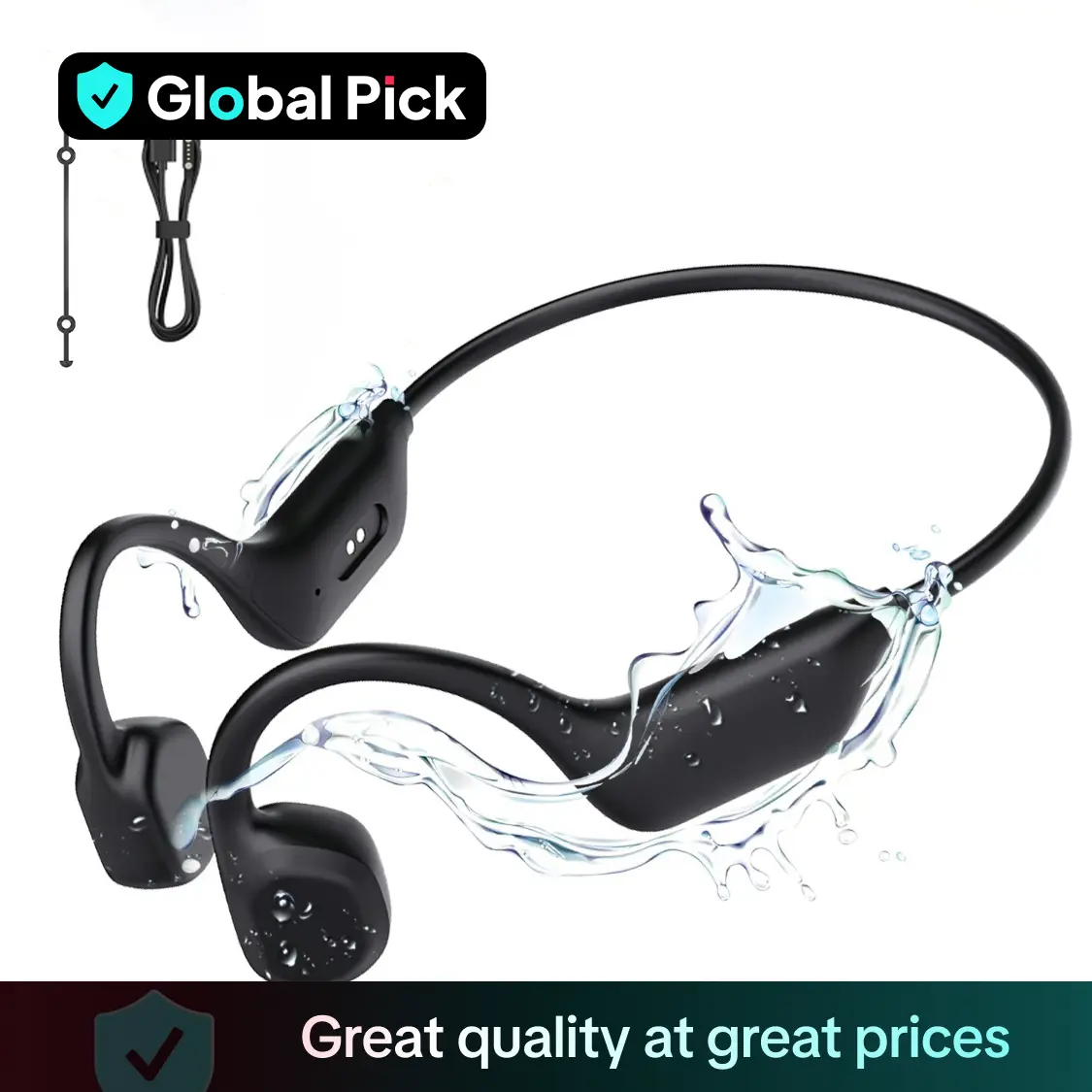 Wireless Bone Conduction Earphone, Waterproof & Sweatproof Headphone with Microphone, Bluetooth-compatible Earbuds for Running, Cycling, Hiking, Drivi