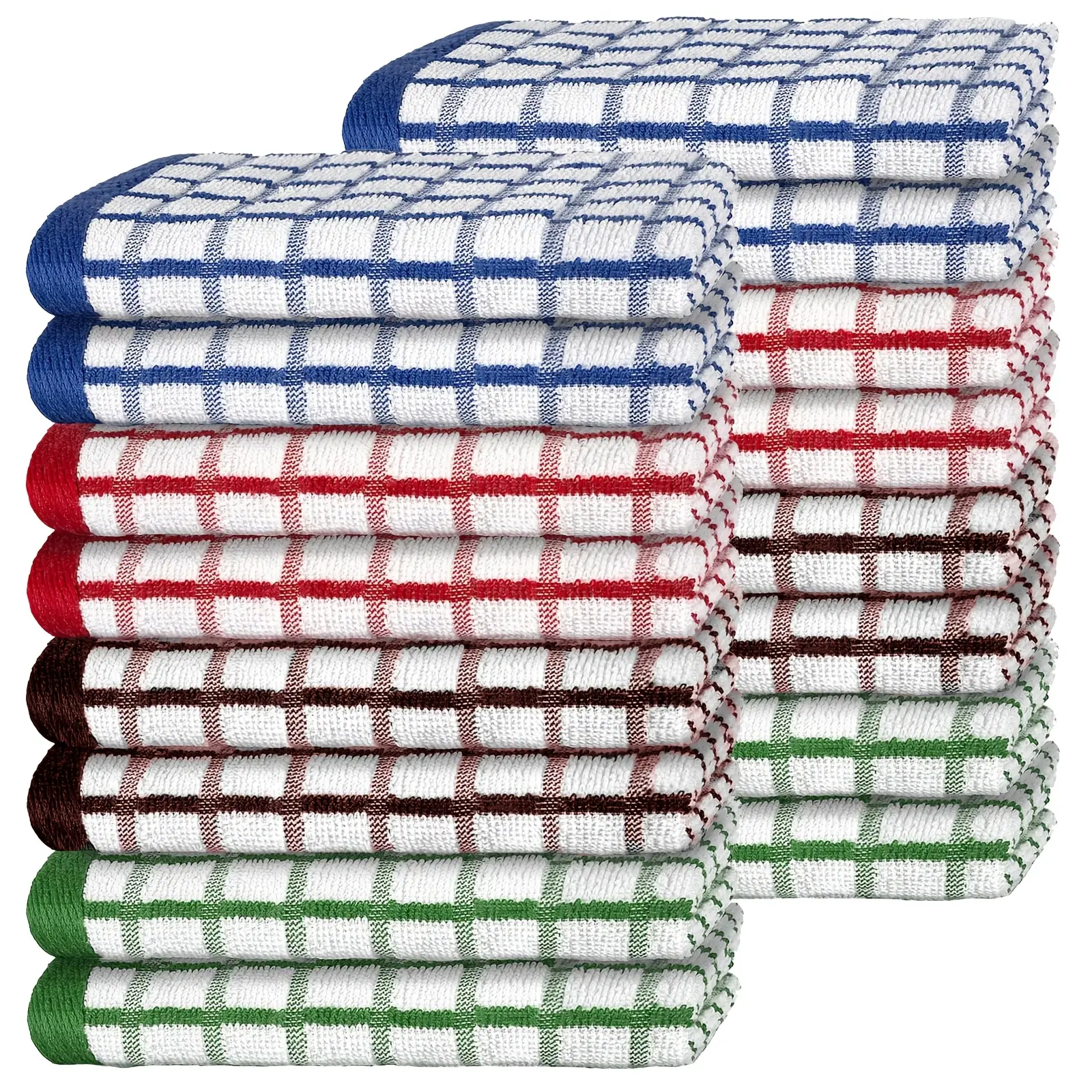 16 Pack Dish Towels for Kitchen, 11x15.7 IN Kitchen Towels, Ultra Absorbent and Thick,Reusable Dish Towels for Kitchen and Household,Red, brown, green, and blue,4 sheets Dish Towels for each color,Suitable for daily gift.