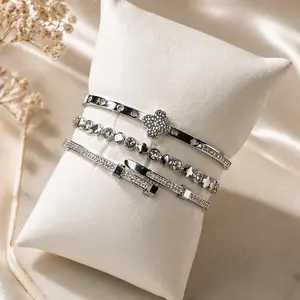 3Pcs/Set 18K Silver Plated Bangles Stack Waterproof Tarnish-Free Elegant Jewelry Set for Women