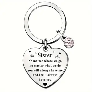 Heart Shaped Stainless Steel Keychain, Personalized Heart Tag, Long Distance Friendship Gift, Birthday Graduation Leaving Gift for Sister BFF Besties