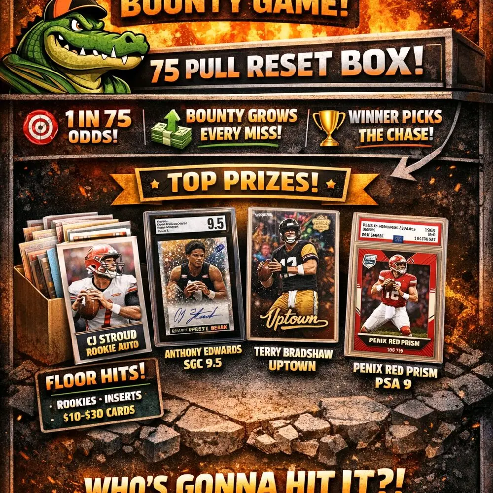 Florida Gator MD Mystery Card Pack – Multi‑Sport + Vintage Edition   15 Cards per Pack — Every Pack  GUARANTEED Auto or Numbered Card    This upgraded mystery pack combines modern athletes and vintage gems across NFL, NBA, MLB, NHL, F1, Soccer, Pokémon