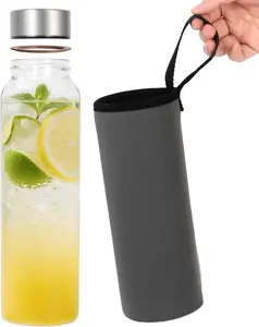 32 oz Borosilicate Glass Water Bottle with Sleeve, 1 Liter Glass Water Bottle, Leak-Proof & Thermal Shock Resistant Ideal for Gym/Office/Travel, Neoprene Sleeve & Gift Box Included