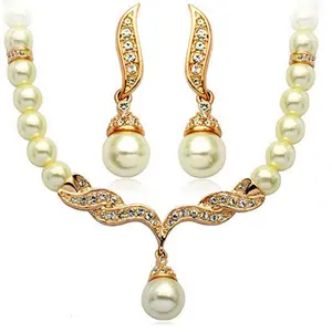 Best-selling alloy diamond-studded pearl necklace and earring set two-piece set