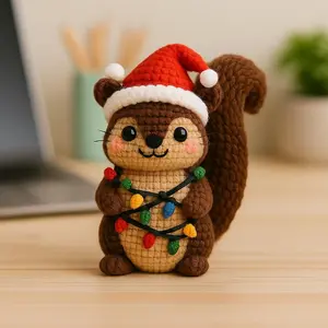 Handmade Crochet Squirrel with Christmas Lights , Amigurumi Squirrel Christmas Decoration, Cute Squirrel Crochet for Christmas Gift