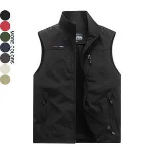 Men's Stand Collar Multi-Pocket Vest Spring Summer Outdoor Casual Waistcoat Versatile Everyday Jacket with Multiple Colors
