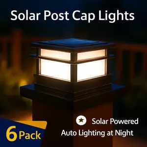 6 Pack Solar Post Cap Lights, Solar Lights Outdoor,Outdoor Bright LED Solar Post Lights with Nickel Battery, Two light modes LED flame color decoration for garden patio, for Solar Light Garden Porch Patio Stair Decoration