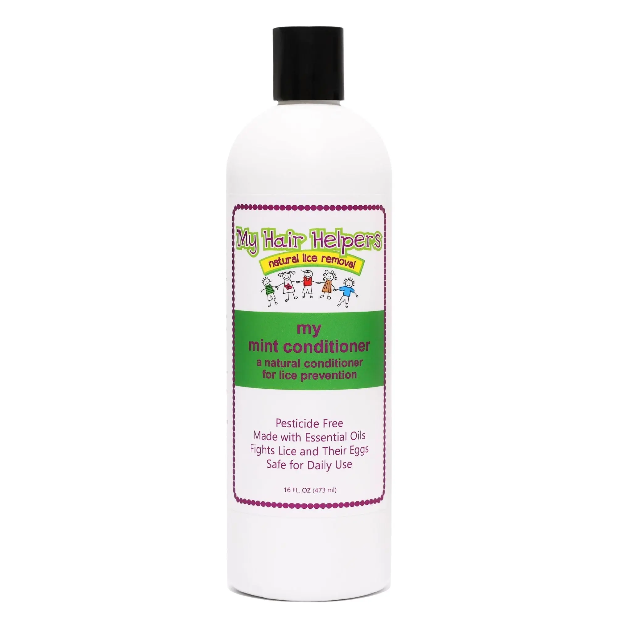 My Hair Helpers Mint Conditioner Natural Anti-Lice Solution 16oz for 2-3 Children - Gentle Peppermint Formula, Safe for Daily Use