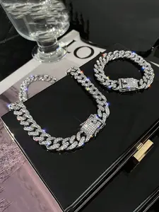 2-Piece Cuban Necklace Bracelet Set, Seven Diamond Men's Hip Hop Street Party Jewelry, Unique Fashion Accessories for Men