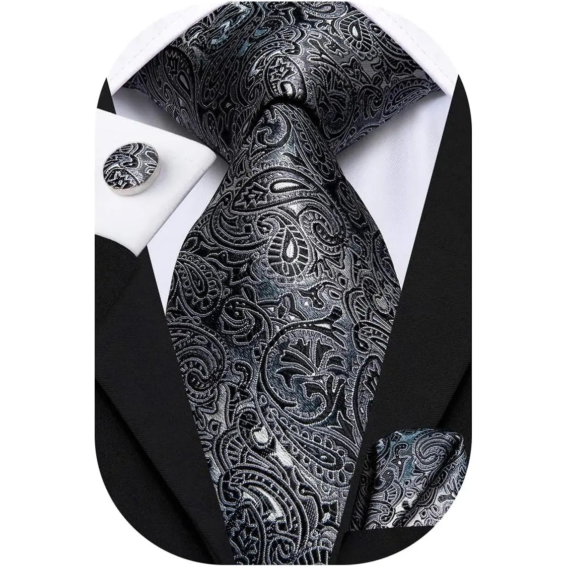 Men 63inches Tie Set Extra Long Necktie Paisley Tie Pocket Suqare Cufflinks Big and Tall Men Tie
