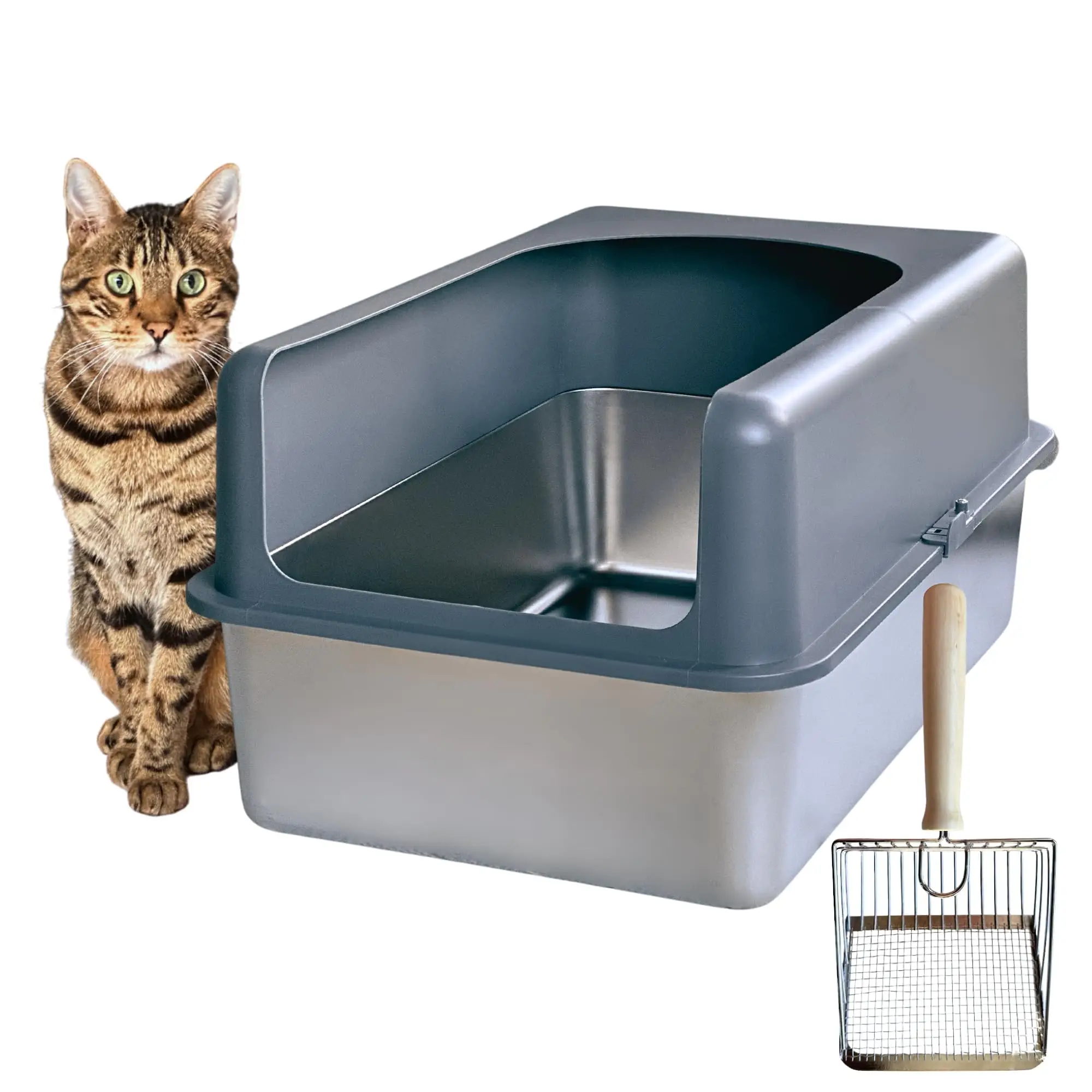 XL Stainless Steel Cat Litter Box Enclosure with High Sided Tall Hooded Lid for Odor Control Anti Leakage Rust Free Suitable for Large Cats MultiCat H