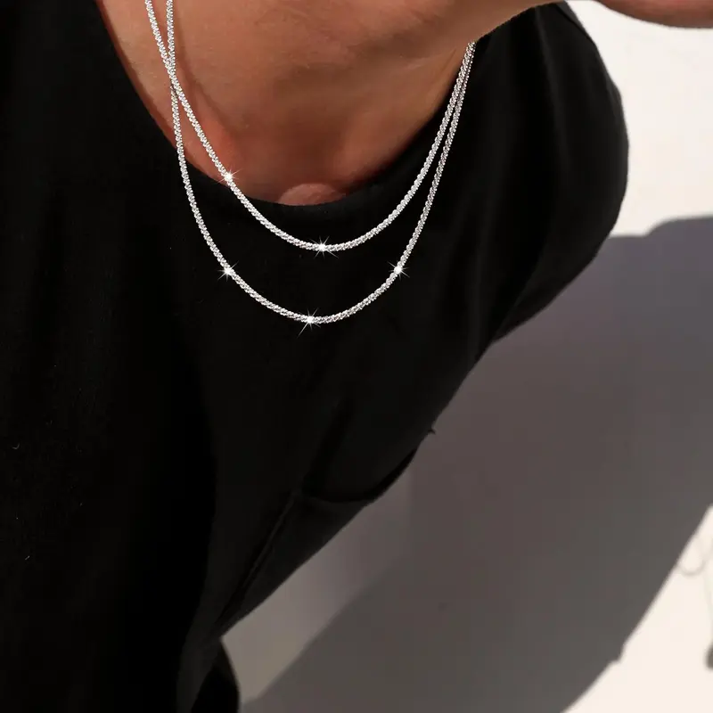FREEKISS Necklace For Men 2mm Twist Rope Chain Necklaces Sparkling 18/20 Inch Layered Choker Necklace Trendy Men's Necklaces Set Fashion Gifts For Women FallDealsForYou BlackFriday