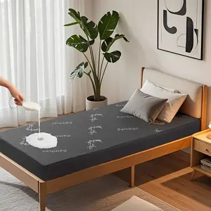 [BEDLORE]  Bamboo leaves  Dark waterproof fitted sheet for winter, dustproof breathable bed sheet with deep pockets, bedding for home, hotel, school