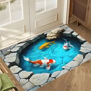 Koi Pond  Design Welcome Doormat, Cute Entrance Rug, High-end Design Highly Absorbent Floor Mats, Anti-slip Quick drying Soft Carpets, Suitable for Multi-scenario, Indoor Outdoor Entrance Carpet Home Decor, Gifts for Family and Friends Christmas