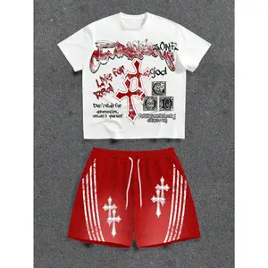 Men's 2-Piece Y2k Gothic Grunge Summer Streetwear Set, Short-Sleeve T-Shirt and Shorts