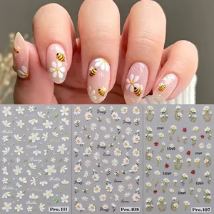 3pcs Spring Floral Embossed Nail Art Stickers, Elegant Design, Self-Adhesive Manicure Decals, DIY Holiday Gift, Wedding Makeup Accessories