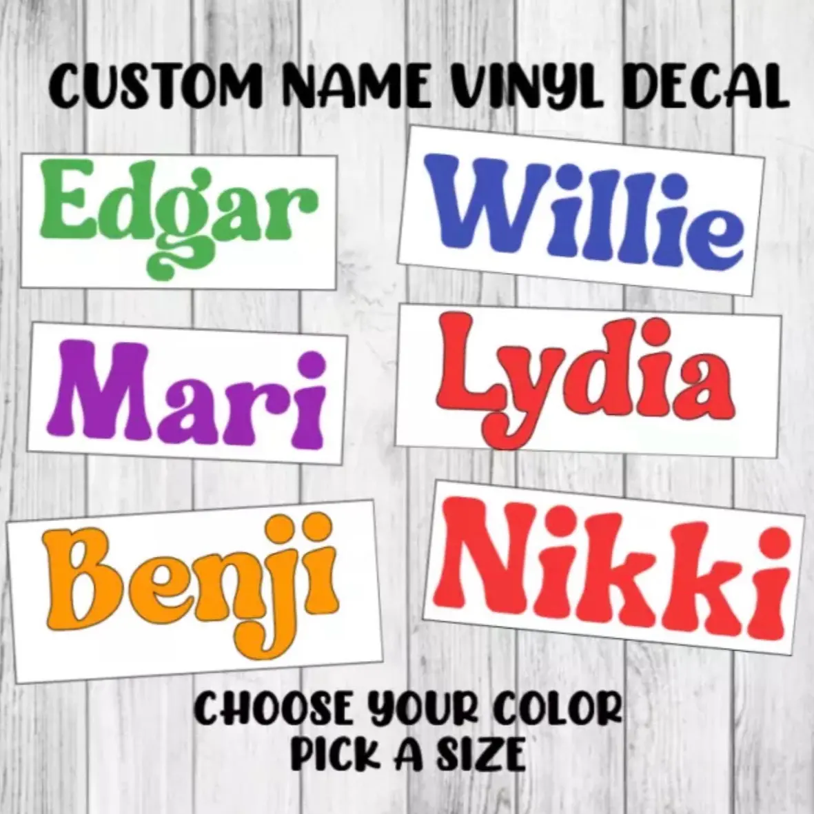 Custom Name Vinyl Decal Personalized Lettering Sticker Organiser, Bottles, Cups, Canister, Tin, Laptop, Luggage, Car, Truck, Window, Wall