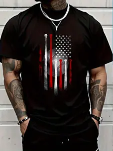 100% Cotton Vintage Baseball American Flag T-Shirt, Classic Fit Black Tee For Dad And Mom Short Sleeve T-Shirt Women's Men's Graphic Tee Crew Neck summer vacation Tops