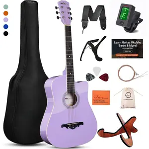 38" Inch Acoustic Guitar Bundle for Beginners Adults with Online Lesson, Cutaway  Acustica Guitarra Starter Set Package with Gig Bag, Strap, Steel Strings, Picks, Capos, Stand,  1
