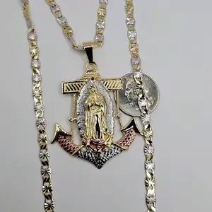 anchor with VIRGIN MARY chain. three colors Gold-plated 24"inches