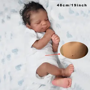 Reborn Kiss-48cm/19Inch Full Body Soft Vinyl Asleep Weighted Reborn Baby toddler Doll love 19inch 48cm Alive Newborn Girl Bath Toy with Black Skin Doll Lovely Kids Gift, realistic sleeping appearance, roleplay, look real life