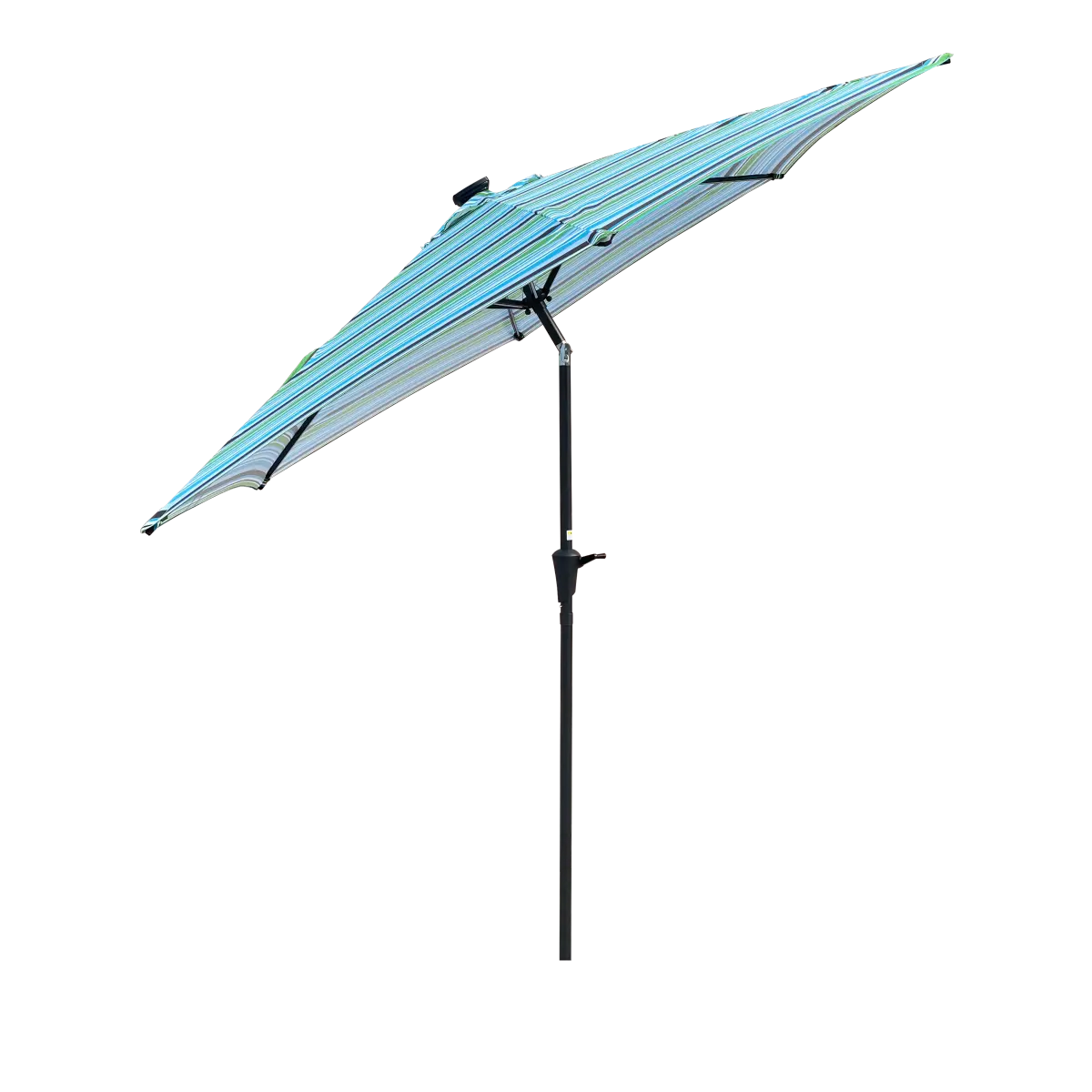 108-Inch Blue Stripe Round Patio Umbrella - Sun Defender, Sunshade Canopy, Waterproof Windproof UPF40+ UV Resistant Outdoor Parasol with Solar LED Light, Crank Lift Push Button Tilt Steel Pole Garden Shade (Base Not Included), Sun Defender Umbrellas, Suns