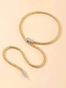 Rhinestone Decorated Snake Design Bling Chain Necklace, Fashion Jewelry for Party, Daily Clothing Decor, Trendy All-match & Exquisite Jewelry for Birthday Gift, Elegant Rhinestone Necklace
