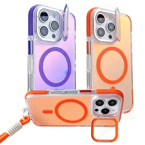 (Case & Nova) Iridescent Chameleon Magnetic Smartphone Case with Lens Kickstand, Lanyard, Shockproof Bicolor Frame - Protective Cover for iPhone 17 Pro Max,16,15,14,13,12,11 Cellphone Handheld Devices Accessories