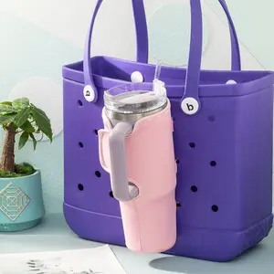 2PCS Bogg Bag Cup Holder for Accessories Cup Holder 40 Oz Water Bottle Holder Attachment Compatible with All Bogg Bag and Simply Southern Beach Tote Bag (Pink)