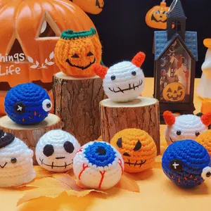 Handmade 5cm Mini Crochet Spooky Pumpkin Ghost Devil, Halloween Crochet Amigurumi,Halloween Decoration Gifts Yarn
