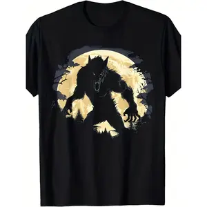 Men's & (unisex) Retro Werewolf T-Shirt - Spooky Full Moon & transformation graphic - Comfortable Casual Fit for year-Round Wear, Themed Parties, Everyday Outfits - Machine Washable Werewolf Costume or Apparel for s