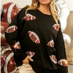 Womens Game Day Sweatshirts Football Sequin Sweatshirts Tailgate Outfits Long Sleeve Sweatshirts with Pocket