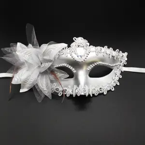Lily Flower Mask Halloween Venetian Princess Ball Mask Pointed Electroplated Spray Paint Side Flower Half Face Mask Accessory Floral