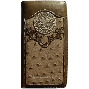 Michoacan Men's Western Bifold Wallet Checkbook Style in Beige Leather