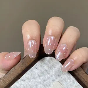 Haley Polka Dot Handcrafted Nail Art Stickers Elegant Brightening Oval Press On Nails for High End Look & Easy Application sweater texture