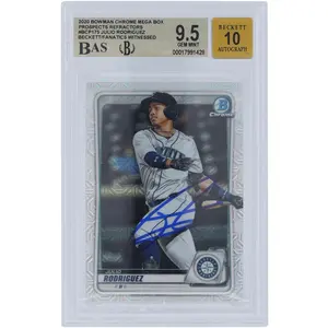 Julio Rodriguez Seattle Mariners Autographed 2020 Bowman Chrome Prospect Mega Box Refractors #BCP-175 Beckett Fanatics Witnessed Authenticated 9.5/10 Card - Fanatics Authentic Certified