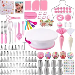 356Pcs Home Cake Decorating Kit Complete Baking Tools With Non Slip Turntable Icing Tips Beginner Must Have Multi Scene Decoration Essential