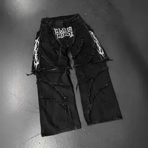 American retro Y2k street fashion brand cozy zippered patchwork detachable loose black denim shorts