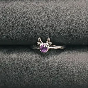 Raya(10835)gc.Majestic Amethyst Ring - Crowned Deer Antler Design in Elegant Silver Setting
