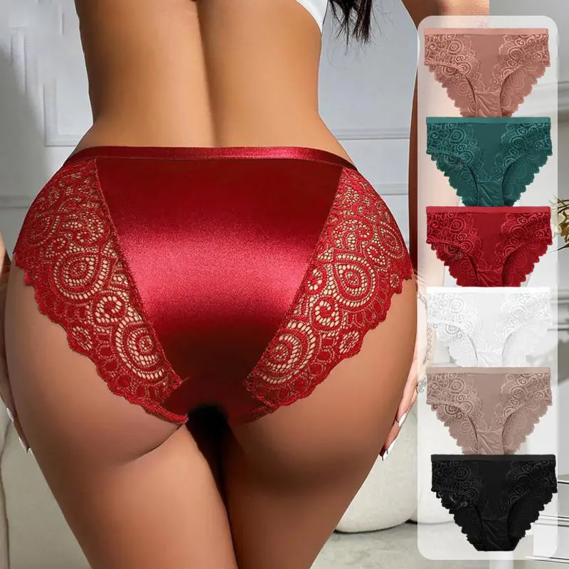 Women's High Waist Floral Lace Panty Set 6-Pack, Breathable Soft Fabric Everyday Bridal Lingerie Briefs, S-XL Womenswear Fit