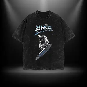 Silver Surfer Fantastic 4 MCU Comic Double Printed Oversize Lightweight Acid Washed Tee TV Series Graphic Top Cotton Streetwear T-Shirt boys merch Men's Regular Fit Floral Print Tee washed  streetwear Oversized Apparel