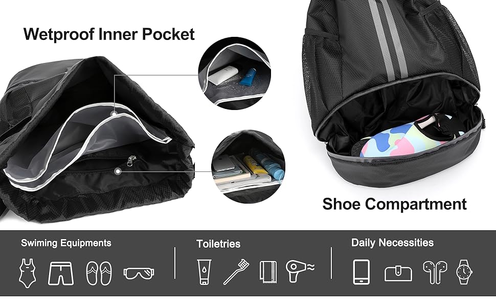 Sports Drawstring Backpack With Waterproof Material, Shoes Compartment, And Wet Proof Pocket For Gym, Swim, And Daily Use, Suitable For Men And Women